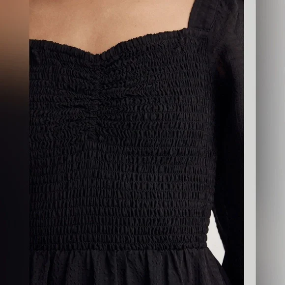 Madewell Lucie Dress Black NWT Sweetheart Smocked Bodice Satin Midi Dress Size S - Picture 4 of 14
